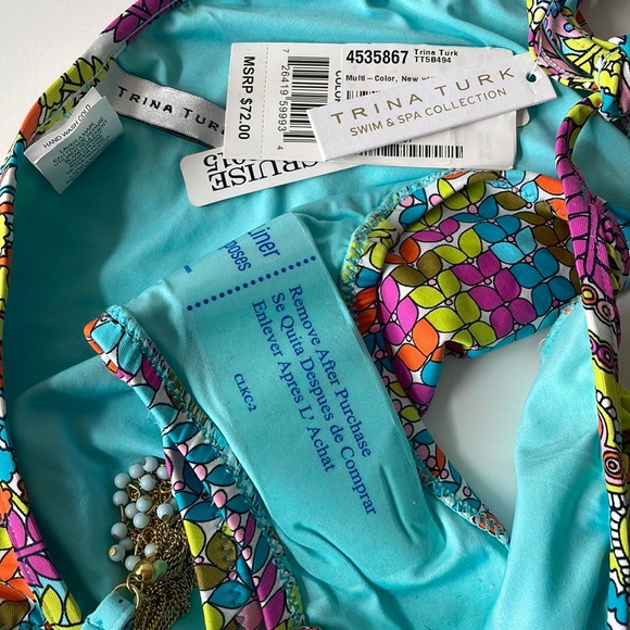 Trina Turk turquoise reef gold string bikini bottom multicolor blue bead NWT 10 - Picture 4 of 13